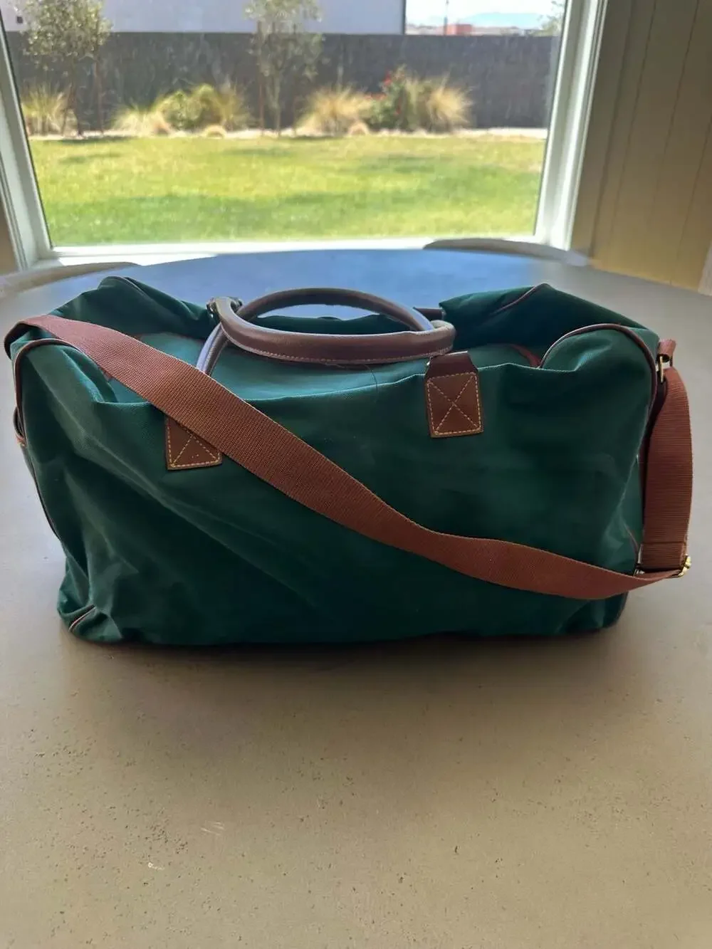 Polo Ralph Lauren Vintage Green Canvas and Leather Trim Travel Duffle Bag